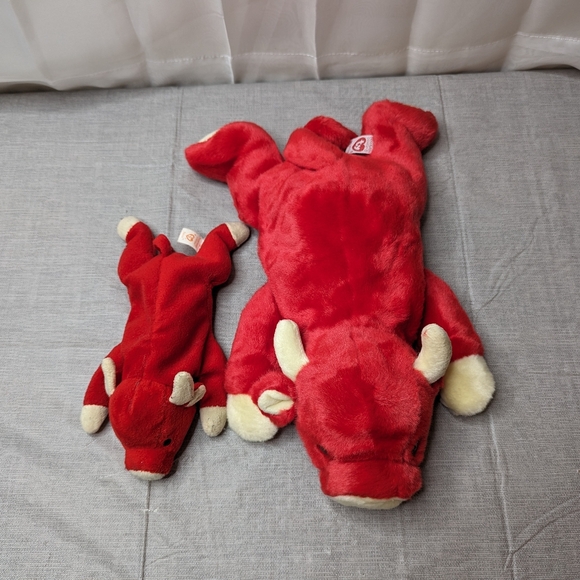 1995 1998 TY Beanie Buddies Babies Snort Red Bull Plush Toy 9" 15" Lot Of 2 - Picture 3 of 13
